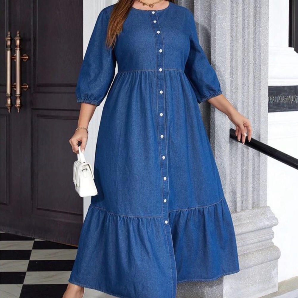 Denim Blue Button-Down Maxi Dress - Picture 6 of 8